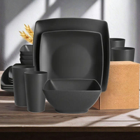 Ensemble de vaisselle moderne en plastique 16 pièces, assiettes carrées pour steak, bols à salade, motif fruits, en paille de blé, pour la maison et les hôtels - Vente chaude