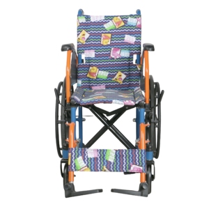 Silla de Ruedas Pediátrica Manual de Acero Ligero con Asiento de Color de Dibujos Animados, Reposapiés Ajustables y Marco Plegable para Movilidad Diaria - Product Image 4