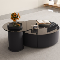 Table basse ronde moderne noire de style chinois pour salon, table basse en verre
