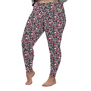 Wholesale Fashion New Women Ditsy Floral <b>Suede</b> Skinny High Waist Breathable Seamed Scrunch Polyester Printed Leggings - Product Image 2