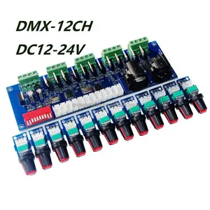 12CH DMX512 papan Decoder 12-24v 24A DMX Controller 12 saluran 4 kelompok RGB LED sinyal Output DMX512 Controller Decoder Board