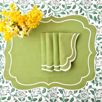 Stonewash 100% serviettes en lin napperons ensemble vaisselle de mariage faite à la main avec bord festonné brodé Logo personnalisable 50pcs ensemble