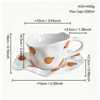 Tasse à café et soucoupe en céramique ondulée irrégulière faite à la main, 200 ml, imprimé fruits oranges, ensemble de tasses à thé pour le thé de l'après-midi