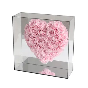 Valentine Forever Eternal Long Last heart Rose A grade Preserved Roses In Acrylic Box with portable box eternal rose heart
