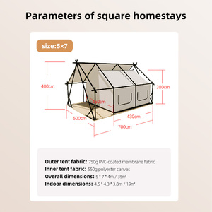 Lều nhà nghỉ sang trọng hình vuông 5x7m, lều cắm trại ngoài trời dành cho khách sạn và khu cắm trại, lều nhà nghỉ hình vuông - Product Image 5