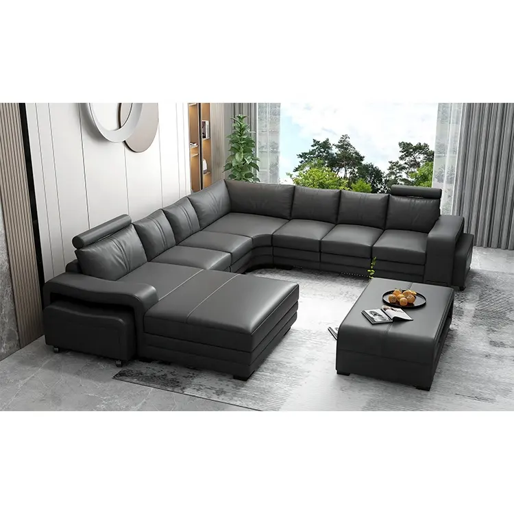 Couro moderno u em forma secional sofá-cama 7 peça conjunto mobiliário sala de veludo sofás fabricantes para casa