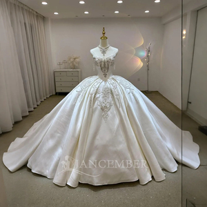 Satin Diamond Embellished Modern <b>Wedding</b> Chapel Train Ball Gown Sweetheart Bride Dress Plus Size Outdoor for - Product Image 1