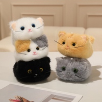 Gantungan Kunci Tas Bulu Imitasi Premium Silky High Density Bentuk Kucing Mini Bulat Pompom Mata Realistis Pabrik OEM Grosir