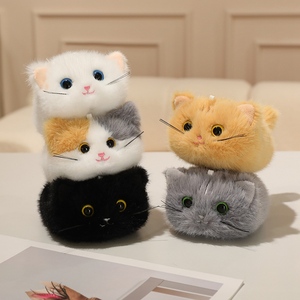 Llavero de peluche de gato mini de piel sintética de alta densidad, sedoso y de primera calidad, con forma de pompón redondo y ojos realistas, venta al por mayor de fábrica OEM - Product Image 2