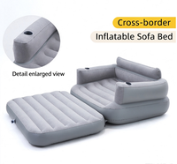 Canapé-lit gonflable 2-en-1 OEM, matelas de camping floqué avec accoudoirs et porte-gobelet, chaise longue portable d'extérieur
