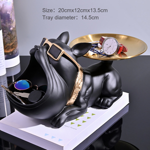 Statue et sculpture de chien Bouledogue français à grande gueule avec boîte de rangement pour porte-clés, figurine d'animal en résine, décoration de table pour la maison - Product Image 2