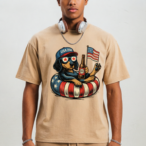 Camiseta de Algodón Extra Grande Personalizable de 250 g/m² con Gráfico Patriótico de Perro para el Día de la Independencia de EE. UU. - Product Image 2