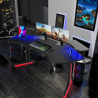 Bureau en forme d'aile noir blanc grand bureau e-sports table d'ordinateur rgb led lumières pc gamer bureau de jeu debout