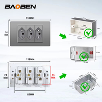 BAOBEN Panneau PC Ignifuge Prise Murale Standard Brésil Double USB Type C Interrupteur d'Éclairage Bureau 118*72mm Gris 10A 20A