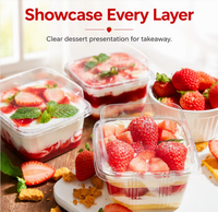Boîte à dessert carrée en plastique PET transparent avec couvercle, conteneur jetable de qualité alimentaire pour boulangerie, mousse, collation, fruit, pâtisserie, emballage à emporter