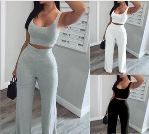 ชุดเซ็ตผู้หญิงสำหรับฤดูร้อน 2 ชิ้น เสื้อครอปเกาะอกแบบรัดรูปและกางเกงขายาวทรงบาน ชุดเซ็กซี่สำหรับงานปาร์ตี้สไตล์ดารา - Product Image 4