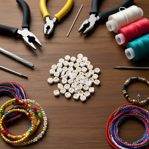 Perline artigianali Ilan con lettere in oro bianco 4x7mm per la creazione di gioielli - Product Image 2