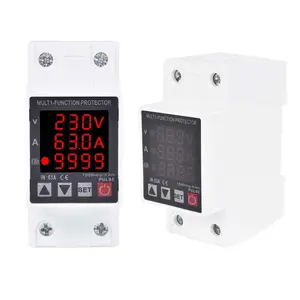 Adjustable 2P 63A multifunction digital AC monitor Current Energy Power kWh Meter Earth Leakage Over Under Voltage Protector