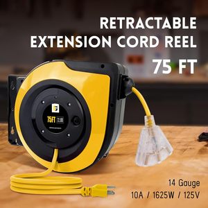 Enrouleur de câble <span class=keywords><strong>mural</strong></span> 16A <span class=keywords><strong>10m</strong></span>, prise EU, rotation à 180°, détection TUV, construction en PP et cuivre, jaune, kit d'installation inclus - Product Image 2