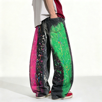 Jean coloré style streetwear à effet encre éclaboussée, délavé à dégradé, coupe ample, style urbain, pantalon large à coupe incurvée