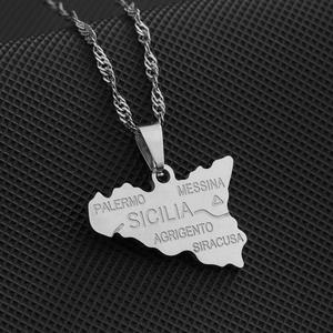 Nuove Collane con Ciondolo Mappa della Sicilia Italiana con Nomi delle Città Colore Oro Gioielli in Acciaio Inossidabile per Donna Idee Regalo - Product Image 2