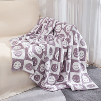 Nordische doppelte halbe Seite Smiley Fleece Sofa bezug Feder garn Decke Wolke doppelt gestrickte Decke