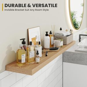 Kệ treo tường Acovy 30 <span class=keywords><strong>inch</strong></span>, sâu 9.3 <span class=keywords><strong>inch</strong></span>, phong cách đồng quê, bộ 2 kệ màu nâu nhạt, dùng cho phòng ngủ & phòng khách - Product Image 5