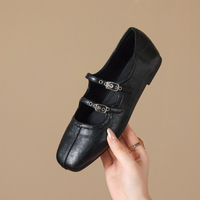 Fabrik-Großhandel Doppelschnallen-Riemen Freizeitschuhe Damen Alltags-Walkingschuhe Eckige Spitze Chaussures Mary Jane Flats für Frauen