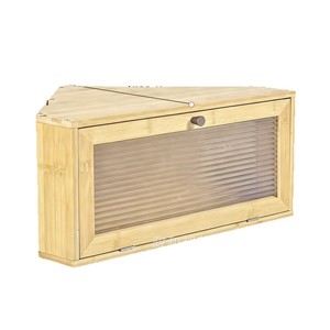 Bamboo Bread <b>Box</b> With Fluted <b>Glass</b> Door Kitchen Countertop Storage Container For Bread And Snacks - Product Image 5