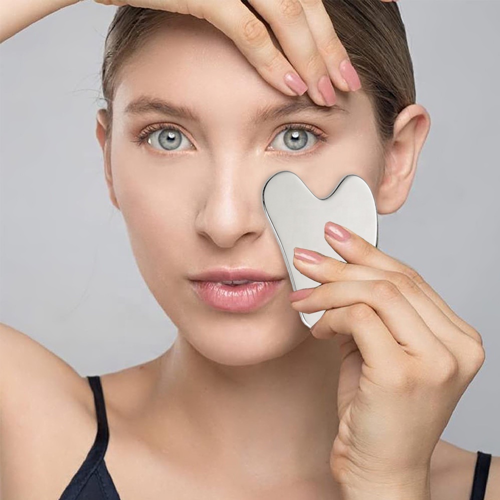 Новый дизайн, металлический инструмент для массажа лица guasha, Нефритовый ролик из нержавеющей стали guasha для лица