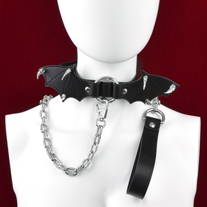 Gothic BDSM Leather Collar Adjustable PU <b>Choker</b> with Optional Metal Leash Chain Sexy Bondage Neck Restraint - Product Image 6