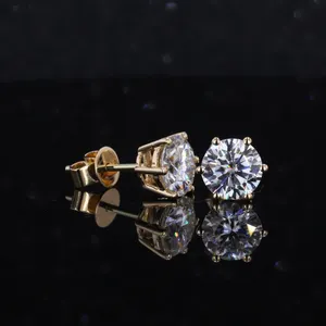 New ankunft neueste design 14k gelb gold 6.5mm DEF farbe moissanite diamant stud ohrringe preis