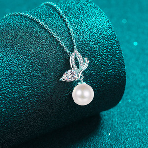 Collier en argent S925 avec perle de moissanite, pendentif aile de papillon, chaîne de clavicule, bijoux de mariage pour femmes, vente en gros - Product Image 3