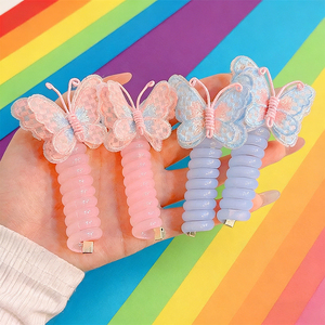 Élastique à <span class=keywords><strong>cheveux</strong></span> en résine plastique avec broderie papillon bouclé pour queues de cheval et tresses - Haute élasticité et durable 7CM - Product Image 2