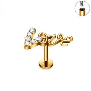 Piercing tendance en Titane G23 3-en-1 LOVE, style clou sexy, à filetage interne, pour <span class=keywords><strong>Labret</strong></span>, Hélix, Tragus, Septum, Conch, Vertical - NOUVEAU - Product Image 3