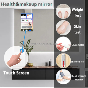 Miroir de salle de bain rectangulaire intelligent moderne avec écran tactile LED, haut-parleur Bluetooth, WiFi, étanche IP65, design graphique - Product Image 4