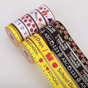 Ruban gros-grain 100% polyester double face anti-rétrécissement à feuille d'or, motif rentrée scolaire, alphabet, pomme, règle, crayon, vente en gros - Product Image 6