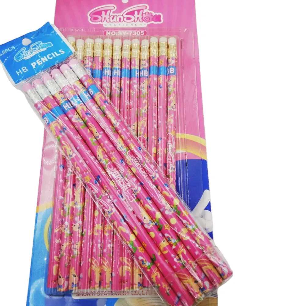 ECO Green Pink Blue HB Plastic Girl Boy Fancy Natural Cute Cartoon Kids School Pencils For Children