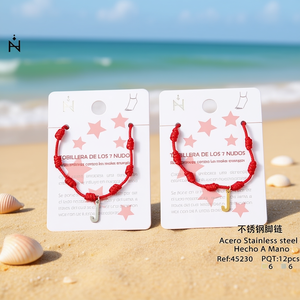 Bracelet de cheville en acier inoxydable à sept nœuds avec breloque lettre J et cordon rouge pour femme, bijou tendance, cadeau - Product Image 3