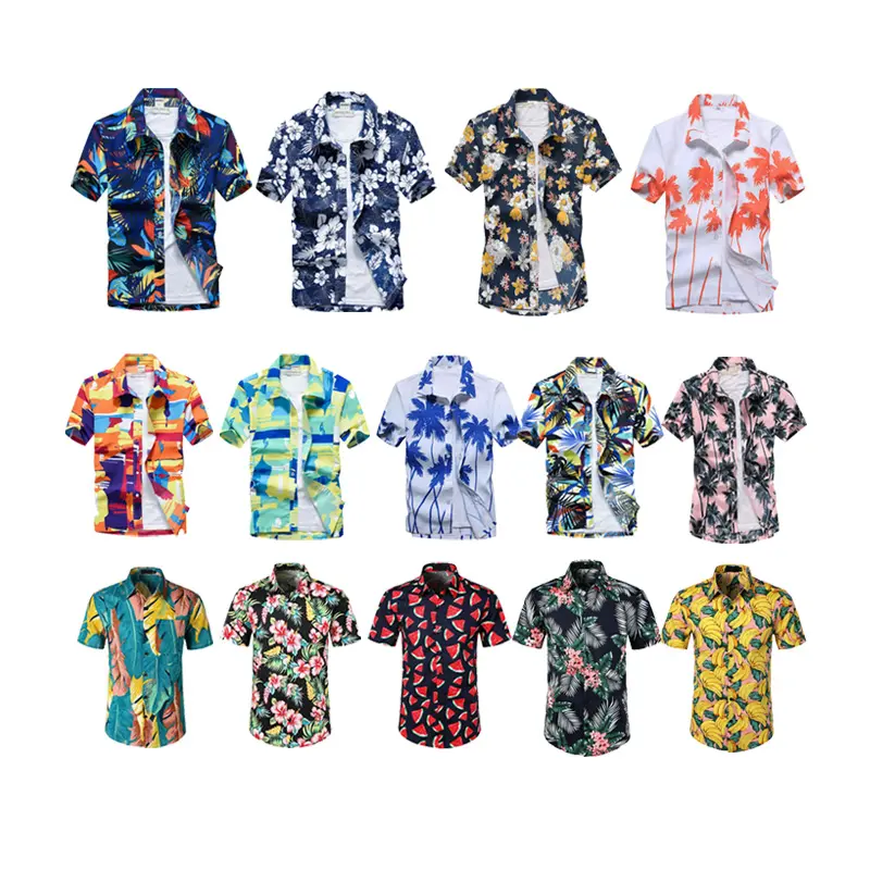 America Style Plus Size Digital Custom Printed Summer Shirts Ms Men Printed Hawaiian Button Up Shirt