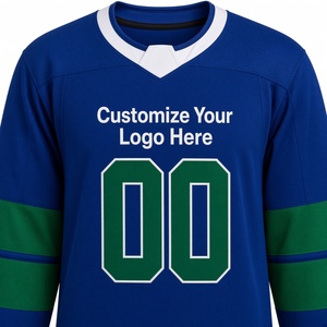 Maillot de hockey sur glace personnalisable, rayures bleues et vertes, impression sublimée, col en V, manches longues, unisexe adulte, évacuation de l'humidité - Product Image 2