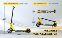 Patinete Eléctrico para Niños, Motor sin Escobillas de 130 W, Suspensión Completa, Impermeable, Dos Ruedas, Plegable, Luces de Colores Ajustables
