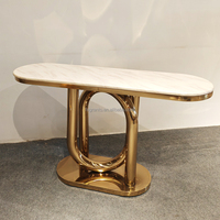 Table console moderne de luxe léger en marbre, tables d'entrée en acier inoxydable, grande table murale longue pour salon