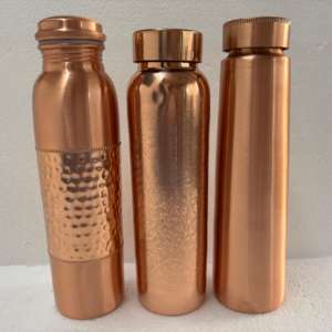 Botella de Agua de Doble Pared de Cobre Puro con Pajita y Tapa |   Botella Ayurvédica para Beber, con Acabado Martillado y Grabado, a Prueba de Fugas - Product Image 2