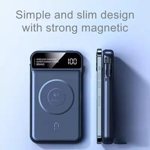 Portable 10000mAh Power Bank LCD Display Magnetic Wireless Power Banks With Built-in Cables Mobile Phone Charger Iphone - Product Image 4