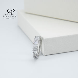 Bijoux Paxima Tendance innovante Conception Clôture Empilée Rectangulaire Coupe Zircon Synthétique 925 Argent Rh Plaqué Anneau Semi-Éternel - Product Image 2