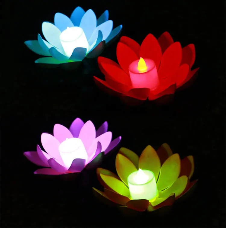 H-763 LED elektronik mum renkli lotus ışık dileğiyle nehir lamba festivali malzemeleri buda lamba yeni yıl dekorasyon için