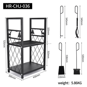 Estante de Almacenamiento de Madera y Metal Resistente, Juego de 4 Herramientas <span class=keywords><strong>para</strong></span> Chimenea, Soporte <span class=keywords><strong>para</strong></span> Leños, Estante <span class=keywords><strong>para</strong></span> Leña - Product Image 6
