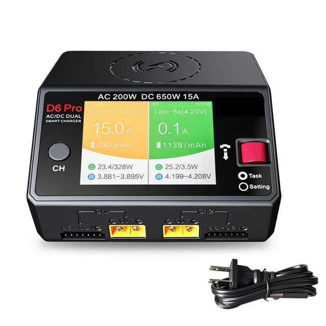 D6 Pro Dual Channel Smart LiPo Battery Charger AC200W DC650W 15A LiHv/Nicd/NiMH for FPV Drones