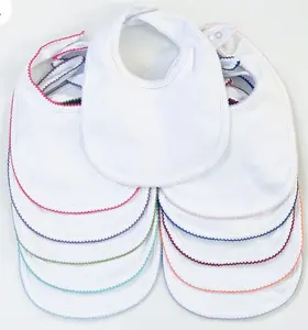 Personalized infant clothes baby shower gift 100% combed cotton white baby bibs with picot trim